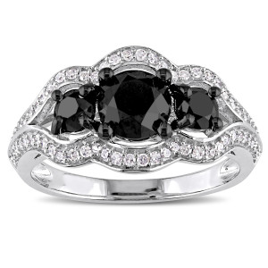 Custom Made Yaffie™ 1 3/4ct TDW Black & White Diamond 3-Stone Engagement Ring - Signature White Gold and Black Rhodium Collection