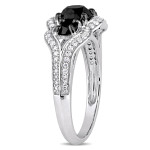Yaffie ™ Custom 3-Stone Engagement Ring: 1 3/4ct TDW Black & White Diamonds in Signature White Gold & Black Rhodium Setting
