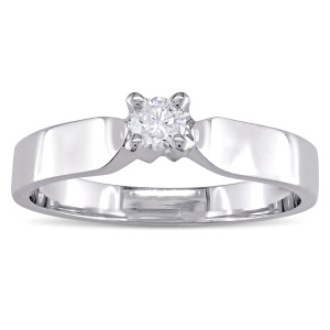 Yaffie Signature Polished White Gold Solitaire Ring with 1/6ct Diagonal Diamonds