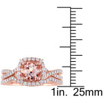 Yaffie Morganite Bridal Ring Set: Rose Gold with 3/4ct TDW Diamond Halo, A Signature Collection