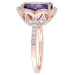 Yaffie African-Amethyst Oval-Cut & Diamond Floral Halo Ring in Rose Gold