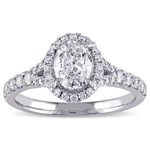 Signature Collection White Gold 1 1/2ct TDW Diamond Oval Halo Engagement Ring - Custom Made By Yaffie™