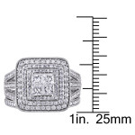 Yaffie Signature Double Halo Bridal Set - White Gold with 1 1/2ct TDW Princess and Round Diamonds, clustered beautifully.