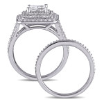 Yaffie Signature Double Halo Bridal Set - White Gold with 1 1/2ct TDW Princess and Round Diamonds, clustered beautifully.
