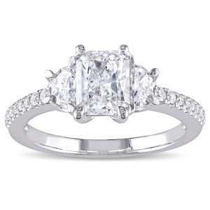 White Gold Radiant-Cut Diamond 3-Stone Engagement Ring from Yaffie Signature Collection, 1 1/2ct TDW
