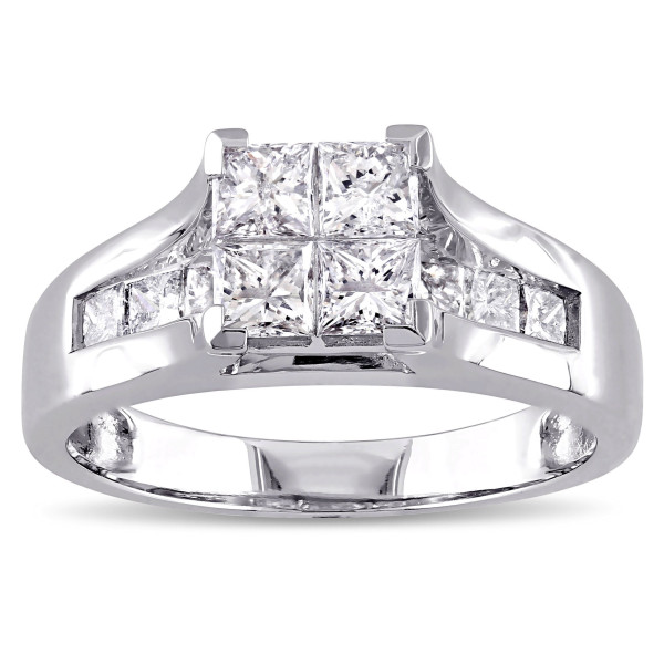 Yaffie Signature Quad Princess-cut Diamond Engagement Ring shines in White Gold with 1 1/3ct TDW.