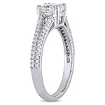 Yaffie Signature Collection: 1 1/4ct TDW Split Shank Diamond Engagement Ring in White Gold with Cushion and Round-Cut Sparklers!