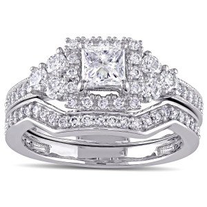 Sparkling Love Affair - Yaffie Signature Collection Princess-Cut Diamond Halo Bridal Set in White Gold