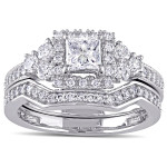 Yaffie Signature White Gold Diamond Halo Bridal Set - 1 1/4ct TDW Princess-cut Sparkle