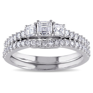 Signature Collection White Gold 1 1/5ct TDW Diamond 3-stone Bridal Ring Set - Custom Made By Yaffie™