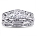 Yaffie 3-stone Bridal Ring Set with 1 1/5ct TDW Diamonds in White Gold From the Signature Collection
