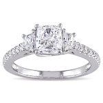 Yaffie White Gold 3-stone Diamond Engagement Ring with Cushion-cut Sparkle (1 2/5ct TDW) - A Signature Collection Piece.