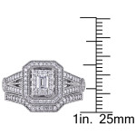 White Gold Bridal Set with Double Halo of Emerald and Round-cut Diamonds by Yaffie Signature Collection, 1 3/4ct TDW