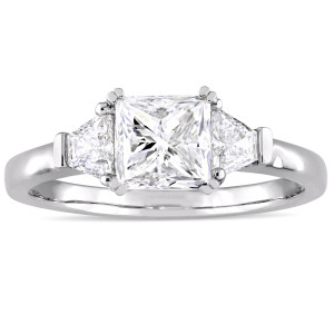 Engage with Elegance: Yaffie 1 3/4ct TDW Princess and Trapezoid Diamond Ring in White Gold