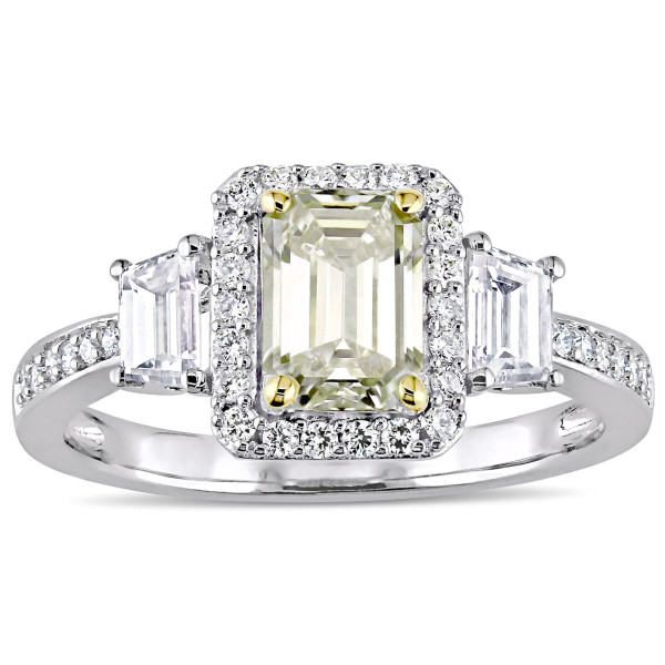 Yaffie White Gold 3-Stone Engagement Ring: A Yellow and White Diamond Masterpiece with 1-3/4ct TDW.