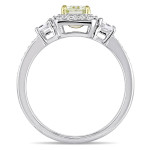 Yaffie White Gold 3-Stone Engagement Ring: A Yellow and White Diamond Masterpiece with 1-3/4ct TDW.