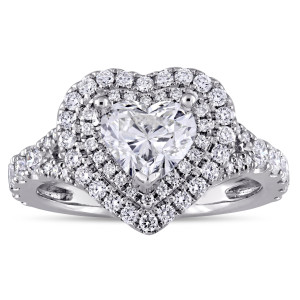 Yaffie Heart-Cut Double Halo Engagement Ring: White Gold Edition with 1-3/8ct TDW in the Signature Collection