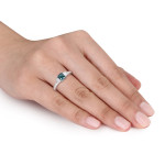 Yaffie White Gold Blue and White Diamond Three-Stone Engagement Ring - 1 3/8ct TDW