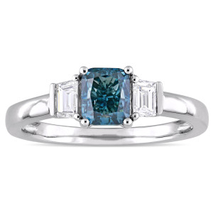 Signature Collection White Gold 1 3/8ct TDW Light Blue and White Diamond Three-Stone Engagement Ring - Custom Made By Yaffie™