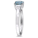 Yaffie White Gold Blue and White Diamond Three-Stone Engagement Ring - 1 3/8ct TDW