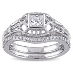 White Gold Vintage Bridal Ring Set with 1/2ct TDW Diamond - Yaffie Signature Collection.