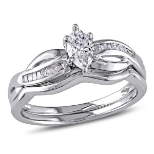 White Gold Marquise Diamond Bridal Set by Yaffie Signature Collection, featuring 1/2ct TDW