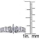 Yaffie White Gold Bridal Set with Marquise-cut and Baguette Diamonds, 1/2ct TDW