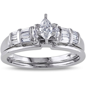 Yaffie Chic Bridal Set: White Gold, Marquise-cut & Baguette Diamonds totaling 1/2ct