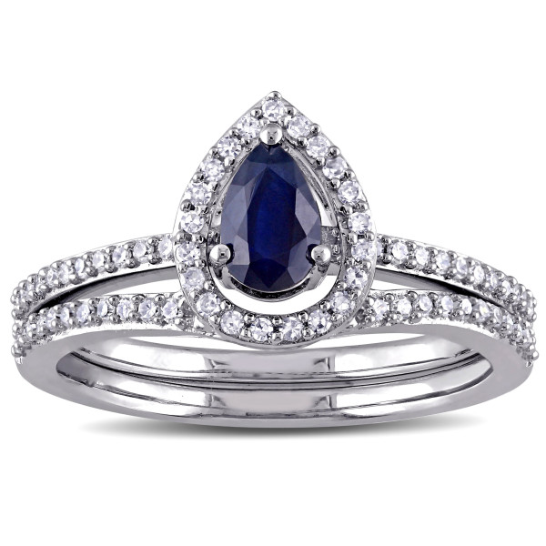 Yaffie White Gold Bridal Set with 1/3ct TDW Diamonds and Stunning Diffused Sapphires from the Signature Collection