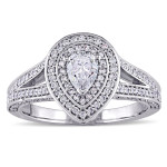 1ct Pear-Cut Diamond Double Halo Split Shank Engagement Ring from Yaffie Signature Collection in White Gold