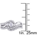 Yaffie Signature White Gold Bridal Set with 1ct TDW Diamond Crossover and 3 Stones.