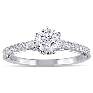 White Gold Flower Engagement Ring with 1 Carat TDW Diamonds from Yaffie Signature Collection