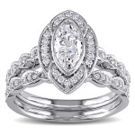 Marquise Diamond Halo Bridal Ring Set from Yaffie Signature Collection, adorned with 1ct TDW of White Gold.