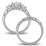 Vintage Bridal Ring Set by Yaffie Signature Collection, featuring a stunning Princess-Cut 1ct TDW White Gold 3-Stone design.