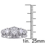 Vintage Bridal Ring Set by Yaffie Signature Collection, featuring a stunning Princess-Cut 1ct TDW White Gold 3-Stone design.