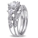 Vintage 3-Stone Bridal Ring Set with Princess-Cut 1ct TDW in Yaffie Signature White Gold