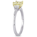 Yaffie Signature White Gold 1ct TDW Engagement Ring with Beautiful Yellow and White Princess-Cut Diamonds in a Stunning 3-Stone Setting