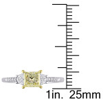 Yaffie Signature White Gold 1ct TDW Engagement Ring with Beautiful Yellow and White Princess-Cut Diamonds in a Stunning 3-Stone Setting