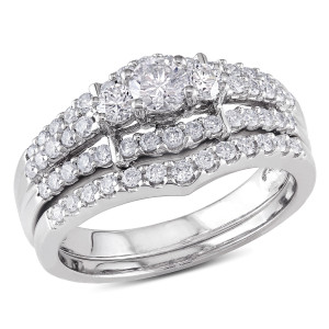 White Gold Wedding Ring Set with 1ct TDW Round Diamond from Yaffie Signature Collection