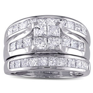 Bridal Ring Set - Yaffie Signature Collection White Gold with 2 3/4ct TDW Princess-cut Diamond Channel-set