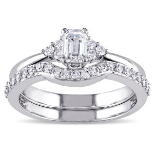 White Gold Bridal Set with Emerald-cut Diamonds from Yaffie Signature Collection (3/4ct TDW)