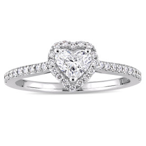 Yaffie 3/4ct TDW Heart and Round-Cut Diamond Halo Engagement Ring in White Gold - A Signature Collection