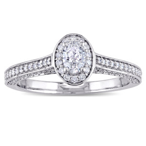 Yaffie Classic Elegance: White Gold Diamond Halo Engagement Ring, featuring Oval & Round-Cut 3/4ct TDW