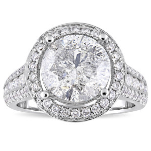 Elegant White Gold Engagement Ring with 4.9ct TDW Channel and Buttercup-Set Diamonds from Yaffie Signature Collection.