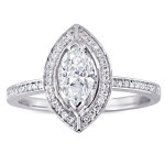 Yaffie Signature White Gold Ring with Floating Diamond Halo & Marquise-cut Stone - 4/5ct TDW