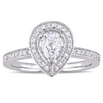 Yaffie Pear and Round-Cut Diamond Halo Engagement Ring from the Signature Collection in White Gold - 5/8ct TDW.