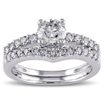 Signature White Gold Bridal Ring Set with 7/8ct TDW Diamonds by Yaffie