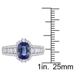 Yaffie Collection Baguette Sapphire White Gold Ring with Diamond Halo, 3/4ct TDW