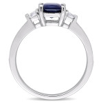 Sparkling Blue Sapphire & White Sapphire Engagement Ring with Diamond Accents from Yaffie Signature Collection in White Gold