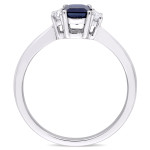 Yaffie Blue and White Sapphire Three-Stone Engagement Ring in White Gold from the Signature Collection
